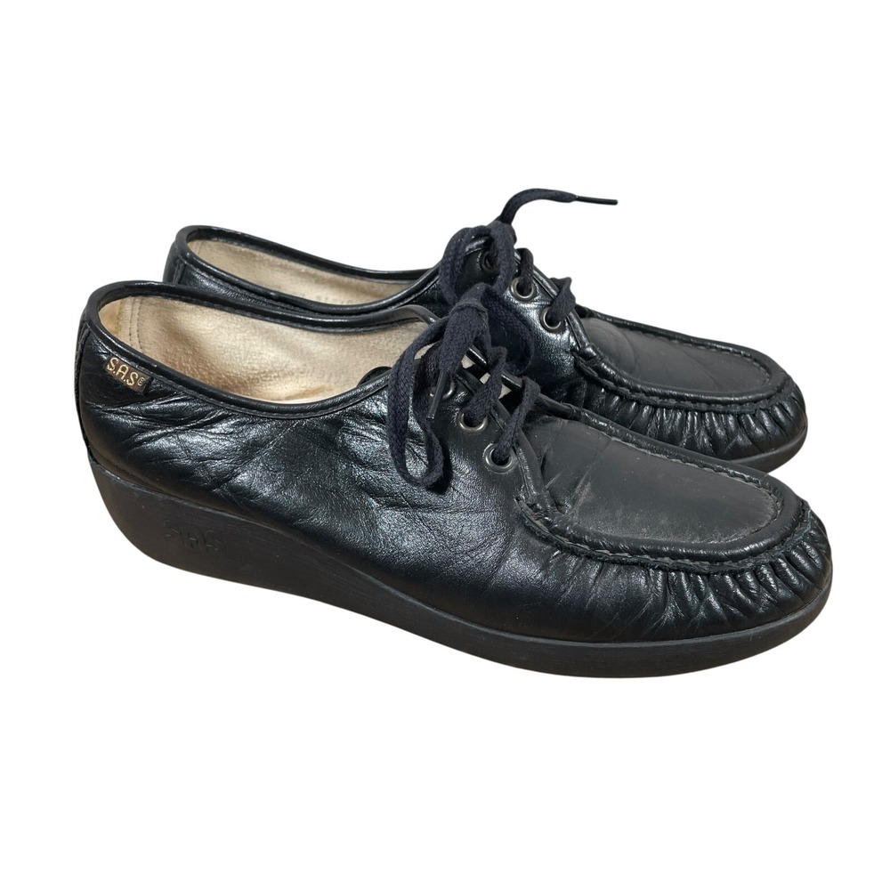 SAS Womens Siesta Handsewn‎ Comfort Walking Shoes 10N Narrow Black Leather
